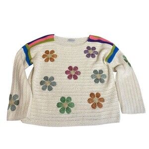 #1 Vibrant Floral Pattern Crew Neck Long Sleeve Sweater - Soft, Cozy, and Warm